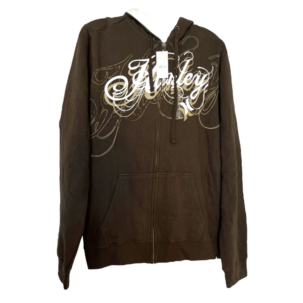 New Mens Hurley Jacket Brown Zip Zippered Hoodie Surfboard Size Large